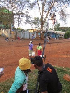 A film crew on location in Nairobi.